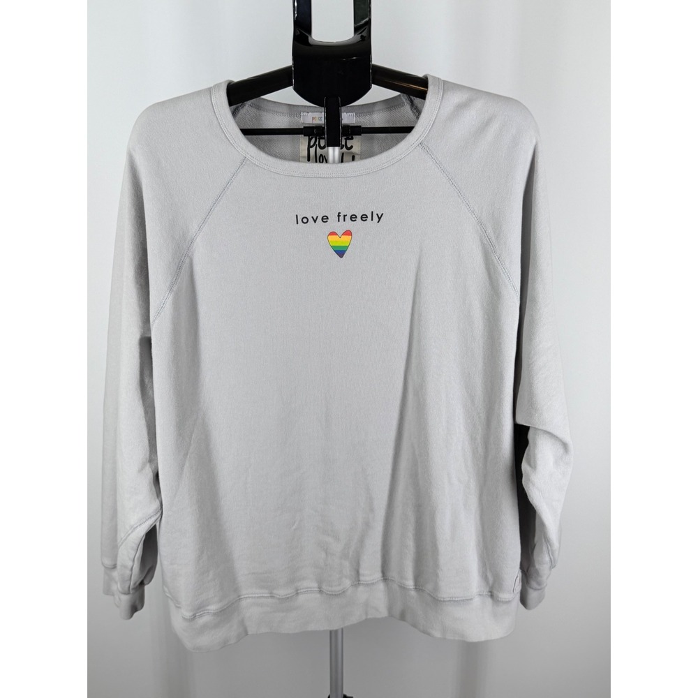 Peace Love World Love Freely Rainbow Heart Sweatshirt Gray XL Raglan Pullover